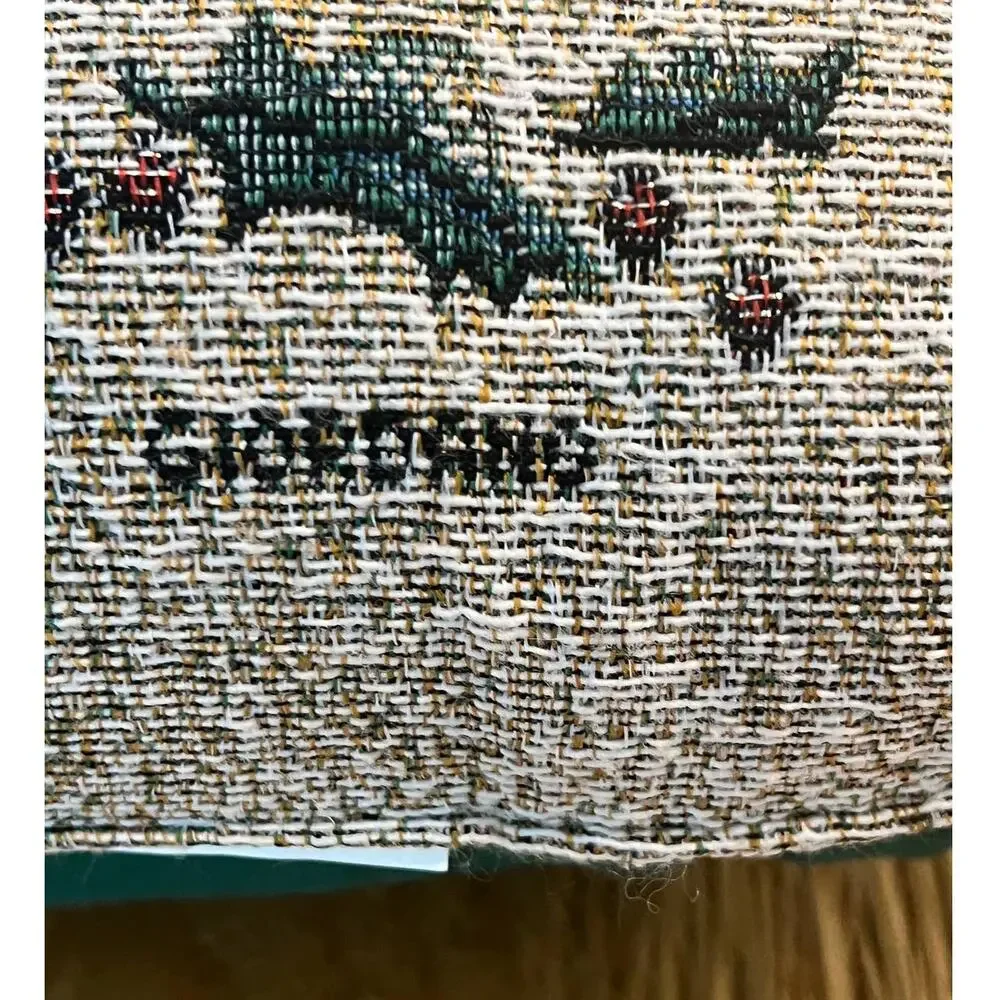 Riverdale Giordano Tapestry Pillow Cat, Christmas Tree, Ornaments Back Green VTG